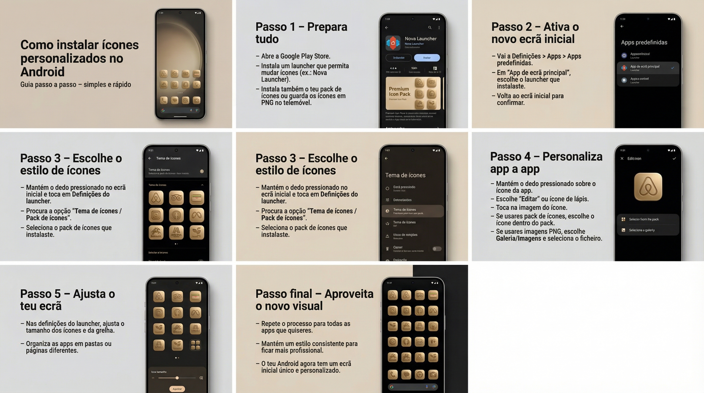 Pack Efeito 3D único com splash dinâmico. 180 Ícones Premium iOS & Android + 46 Wallpapers