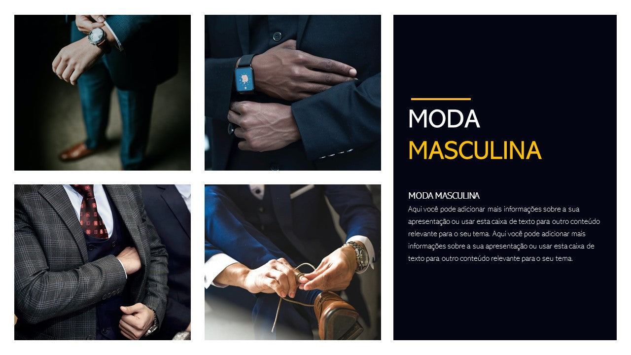 Template PowerPoint Moda Masculina - 30 Slides Profissionais Multiusos