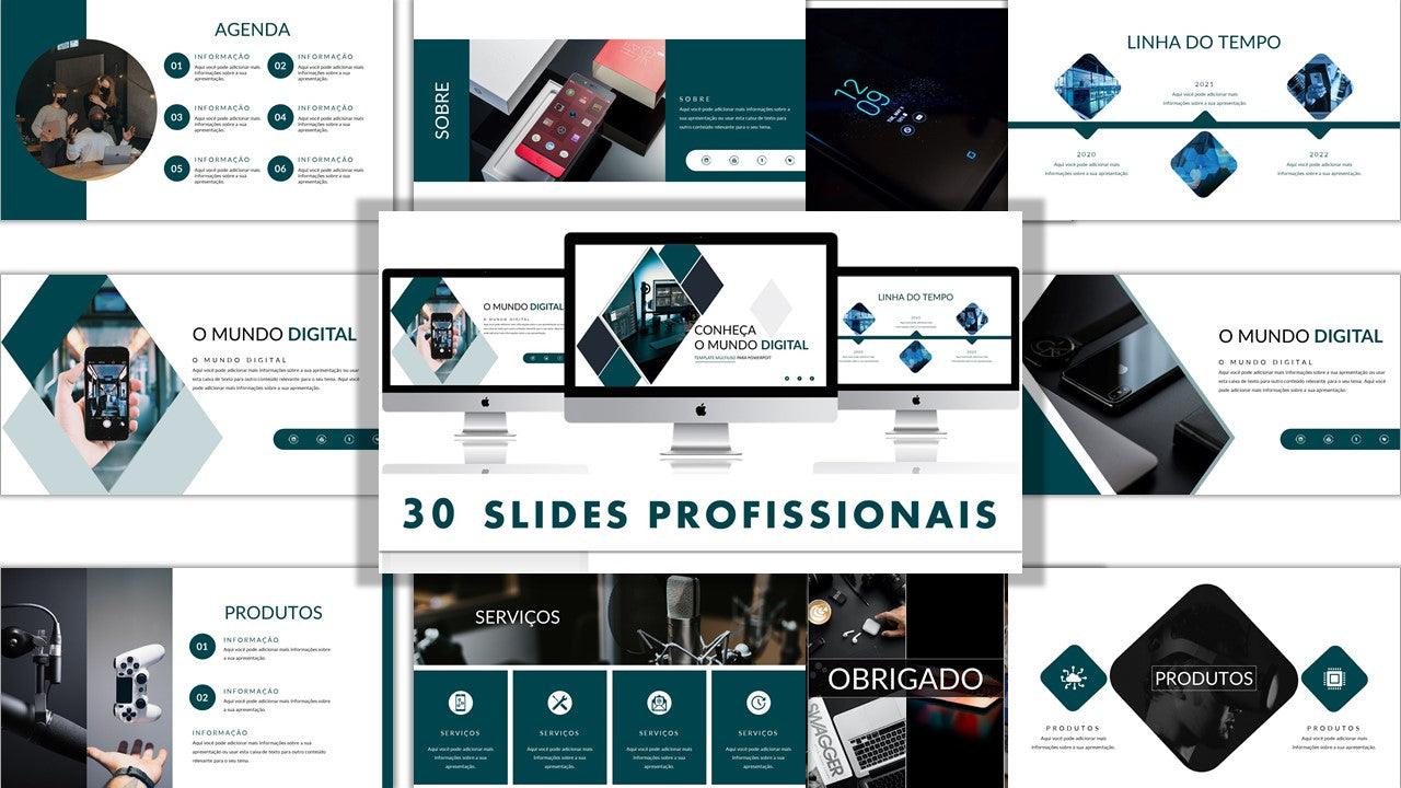 Template PowerPoint Tecnologia - 30 Slides Profissionais Multiusos