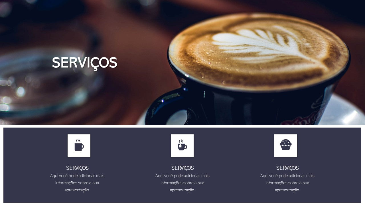 Template PowerPoint Café - 30 Slides Temáticos para Cafetarias Multiusos