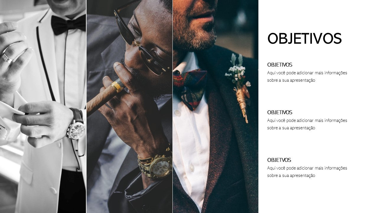 Template PowerPoint Moda Masculina - 30 Slides Profissionais Multiusos