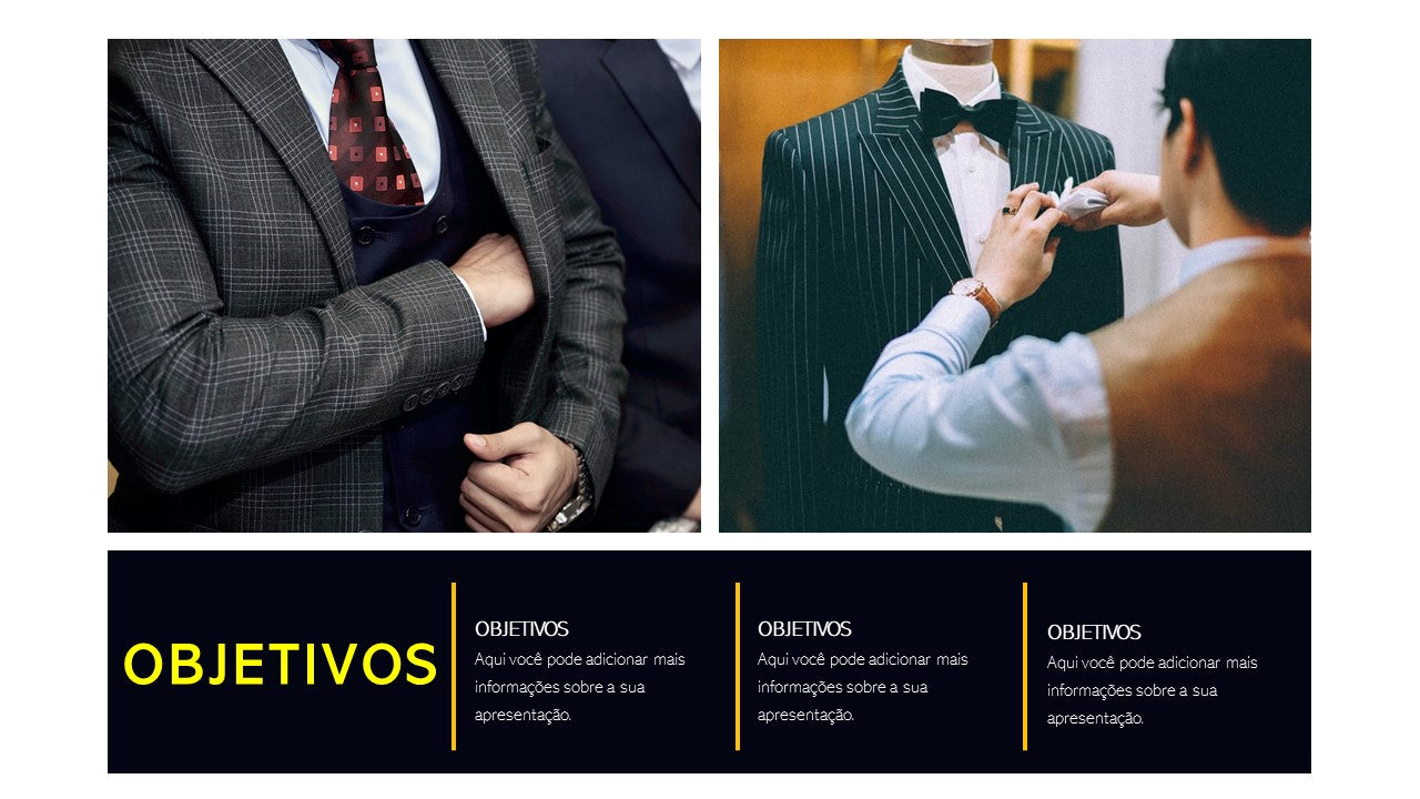 Template PowerPoint Moda Masculina - 30 Slides Profissionais Multiusos