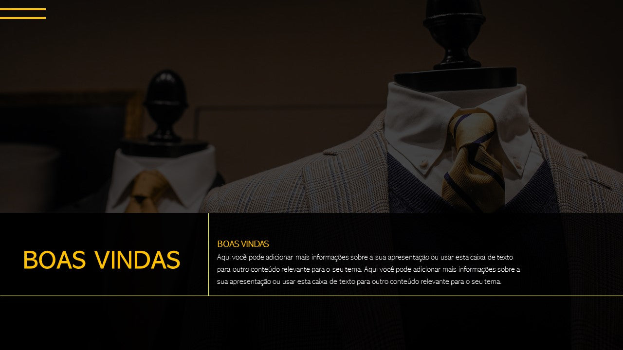 Template PowerPoint Moda Masculina - 30 Slides Profissionais Multiusos