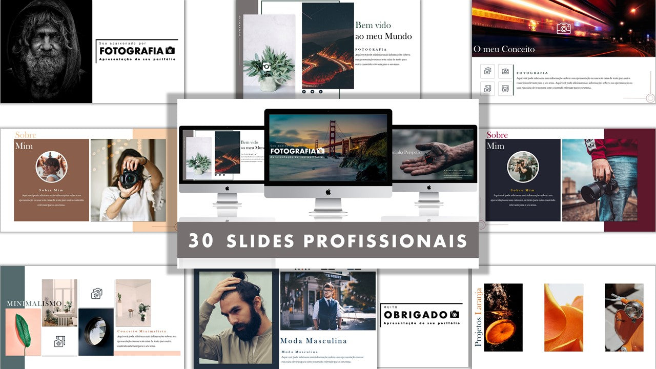 Template PowerPoint Portfólio Fotografia - 30 Slides Profissionais Multiusos