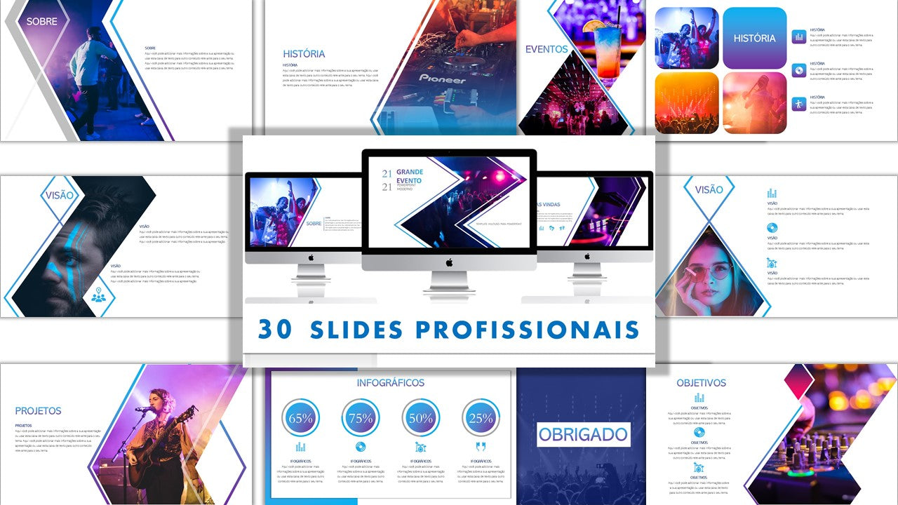 Template PowerPoint Eventos - 30 Slides Profissionais para Festas e Concertos Multiusos